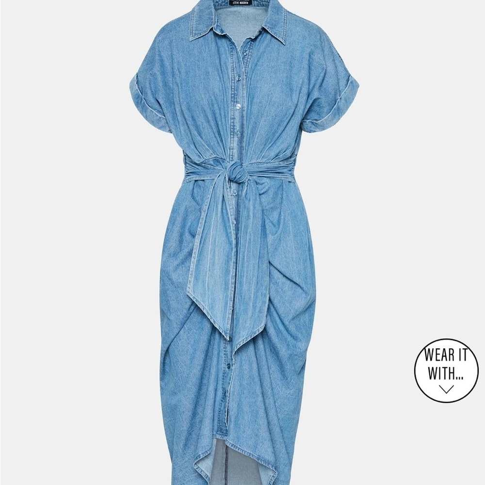 Steve Madden Light Blue Denim High-Low Shirt Dress